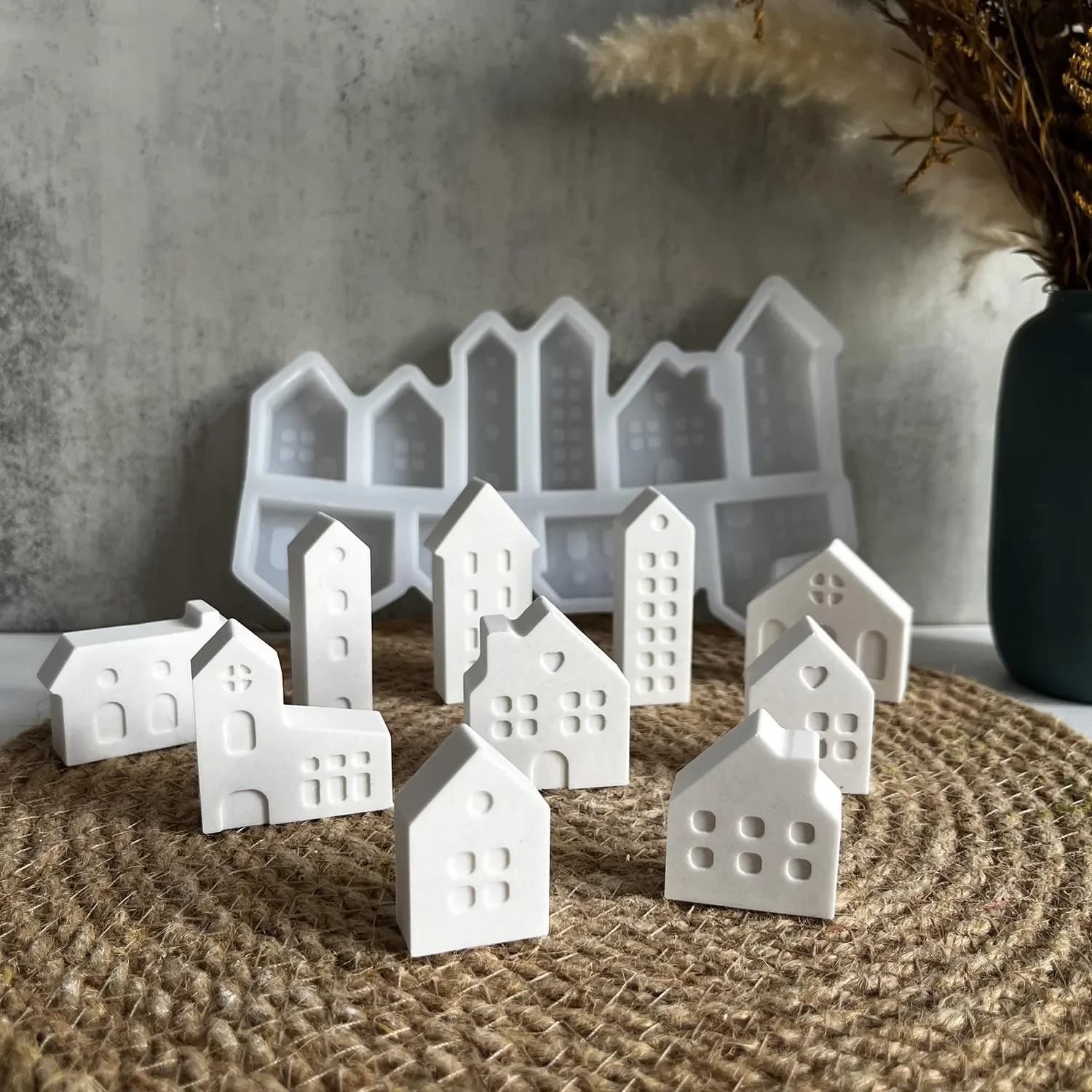 Mini House Silicone Mold Scandinavian Style DIY Plaster Mould for Decor, Cake, Candles, Resin Crafts Cavities Clay Molds