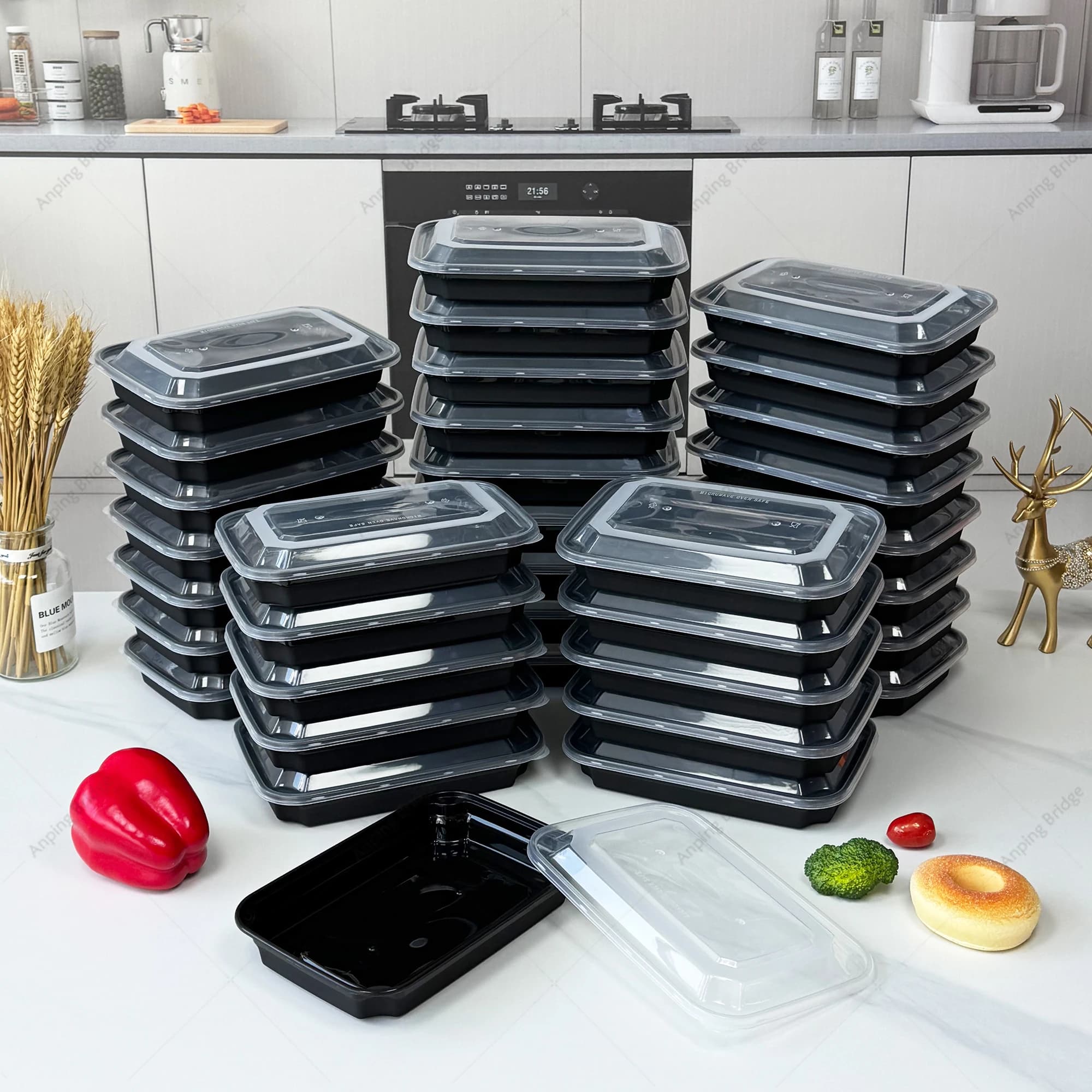 Set da 10/38 Pezzi di Contenitori per la Preparazione dei Pasti, Contenitori per Alimenti da 20 Once Utilizzabili nel Microonde e Riutilizzabili con Coperchi per la Preparazione dei Cibi, Contenitori per il Pranzo da Asporto, Impilabili, Adatti per Congelatore e Lavastoviglie, per Picnic, Pranzi Scolastici, Natale, Halloween, Hanukkah