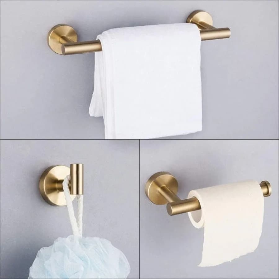 Bathroom Hardware Set 3-Piece Wall-Mounted Towel Bar Toilet Paper Holder Hook 304 Stainless Steel Multicolor 1 Set