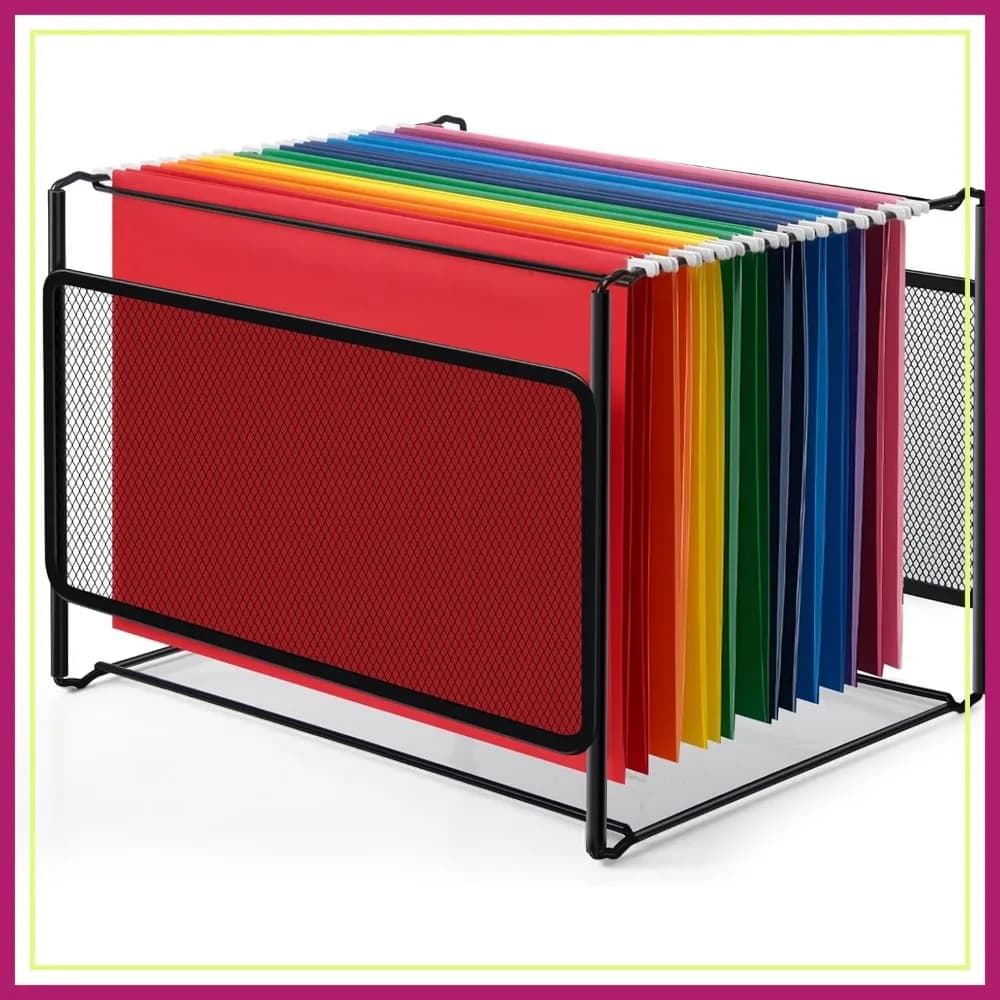 Organizzatore per Documenti Sospesi, Porta Cartelle in Rete Metallica Formato Letter, Scatola Salvaspazio per Archiviazione File per Casa e Ufficio