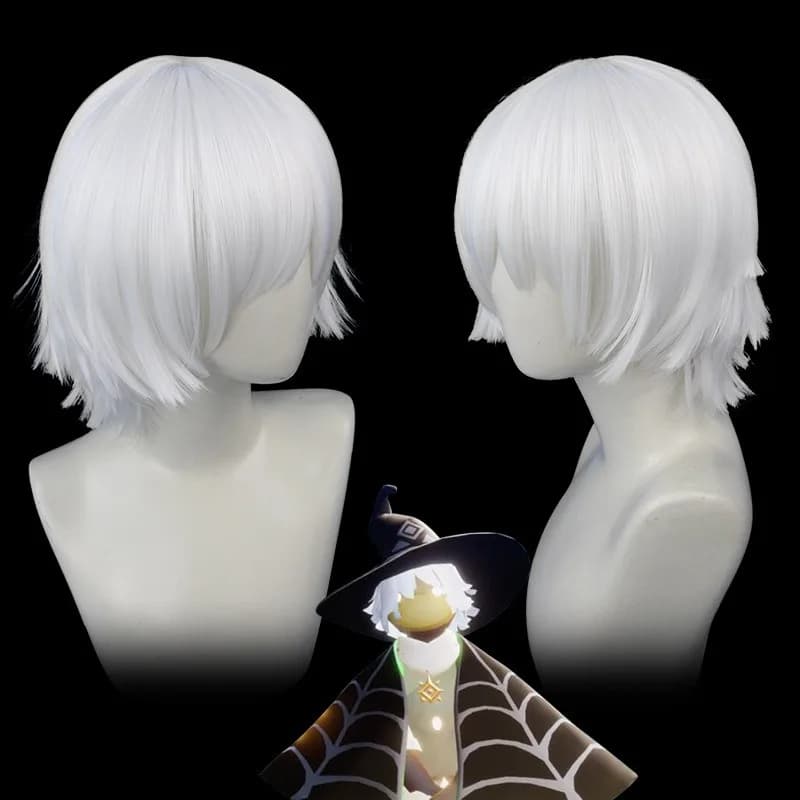 Wizard Cos White Wig Game Witch Role Modeling Headwear Reflex Action Short Hair Anime ACG Dress Up Layering Wig Cover
