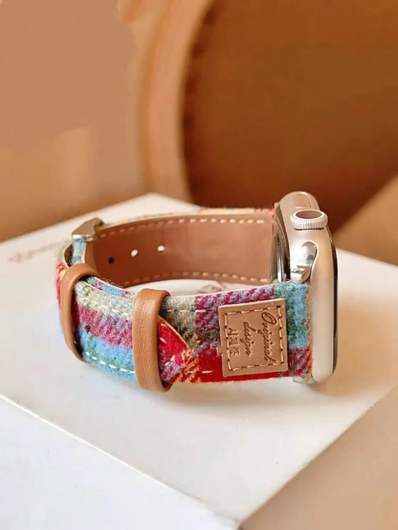 1Pc Women Cloth PU Loop Watch Band Compatible Apple Watch 38/40/41/42/44/45/46/49mm Series 2-11 Ultra 2 SE Replacement Strap