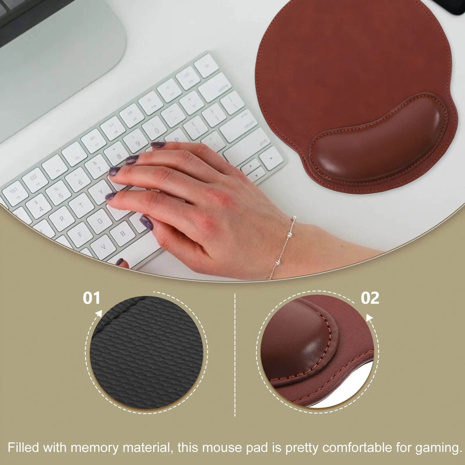 Tappetino per Mouse con Supporto per Polso, Pad da Gaming Antiscivolo in Memory Foam, Comodo Poggiapolsi per Tastiera, Allevia lo Stress