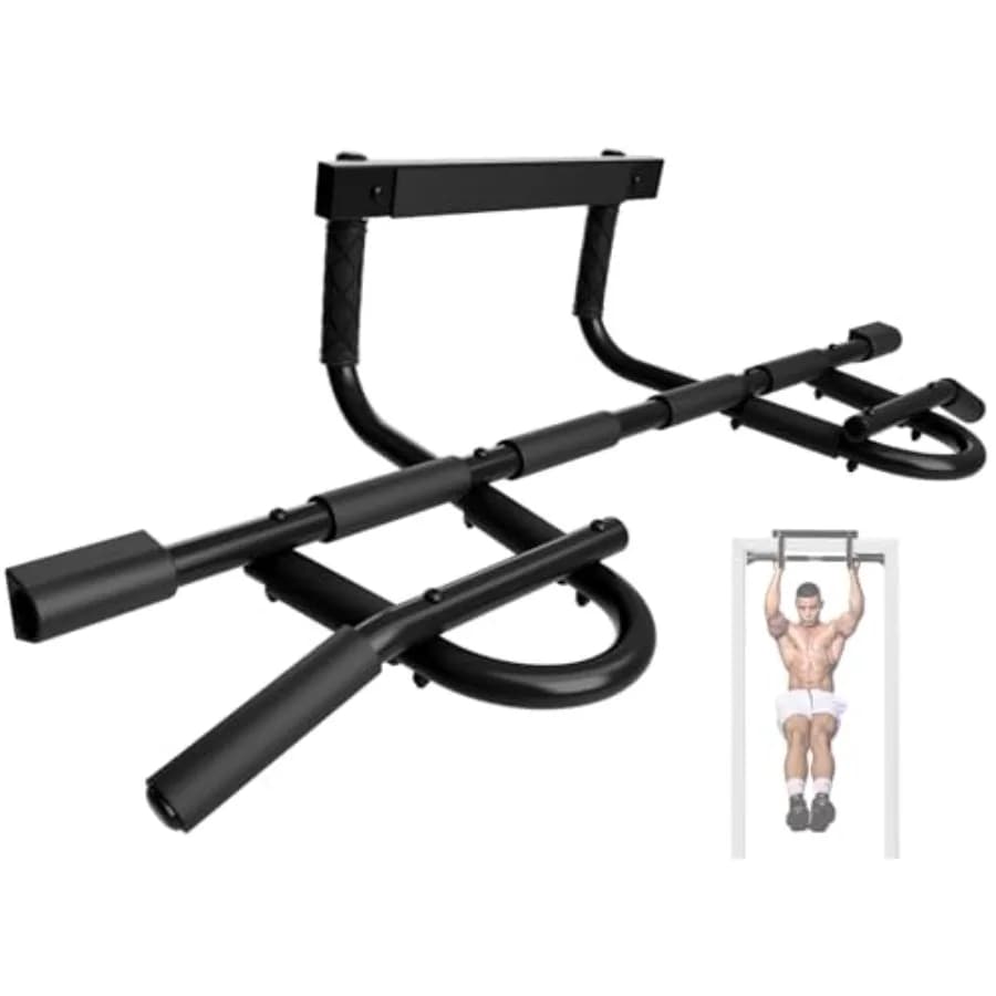 Wall-resistant traction bar for door, multi-handle, black, for strength training, durable, for gym