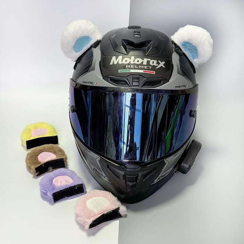 Decorazione per casco a forma di orso, orecchie di gatto (pancetta a forma di orecchio di gatto) in peluche, con cinturino in velcro a rimozione rapida per fissare al casco da sci