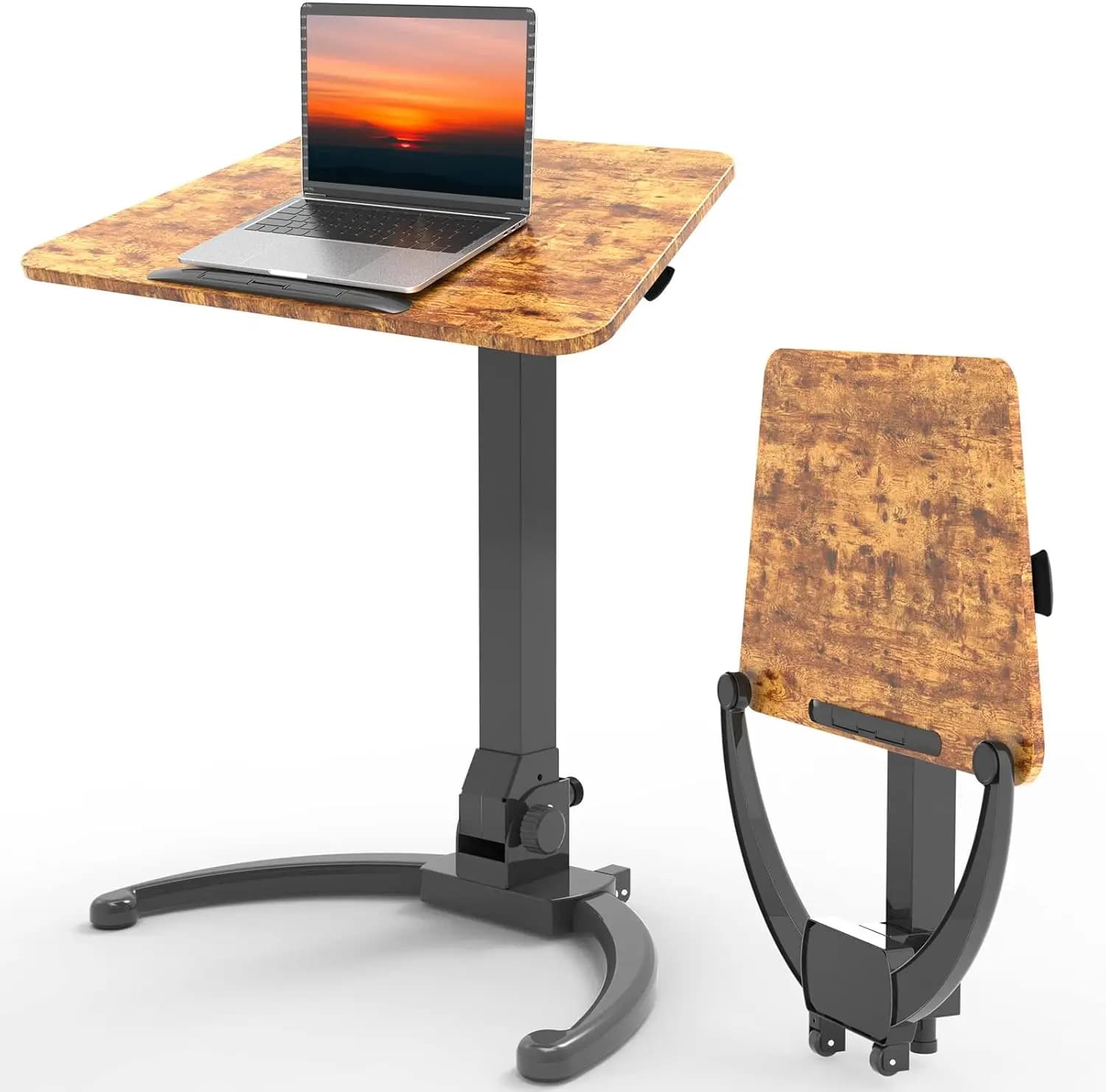 Scrivania pieghevole in piedi, tavolo per laptop regolabile in altezza pneumatica, 90 ° Workstation inclinabile con rotelle, tappetino antiscivolo, supporta 22 libbre