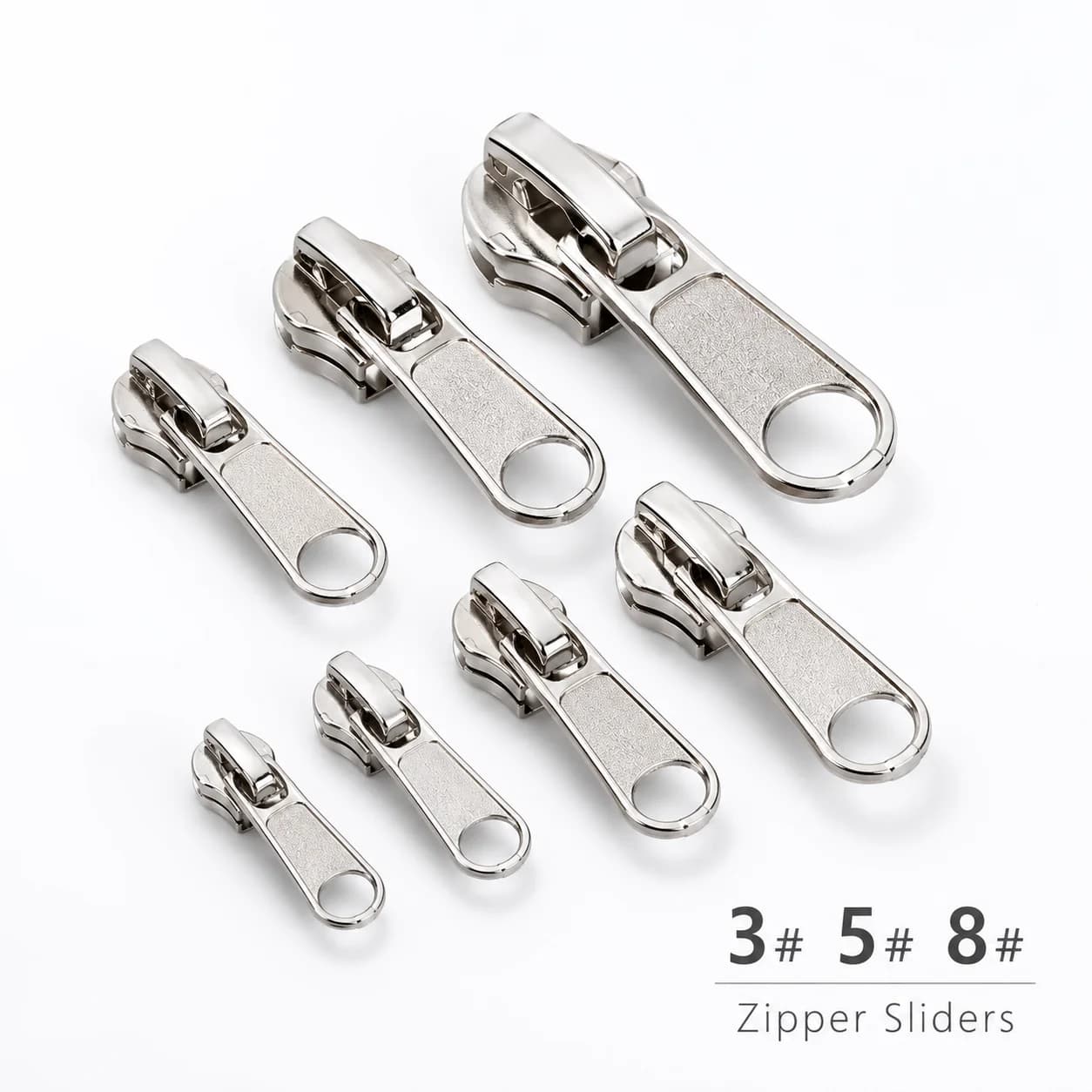50 pezzi di cursori per cerniere in metallo e resina di nylon 3 # 5 # 8 # Tirazip per Valigie e Abiti, Kit di Riparazione Testa Cerniera Argento, Accessori Fai da Te per Cucito