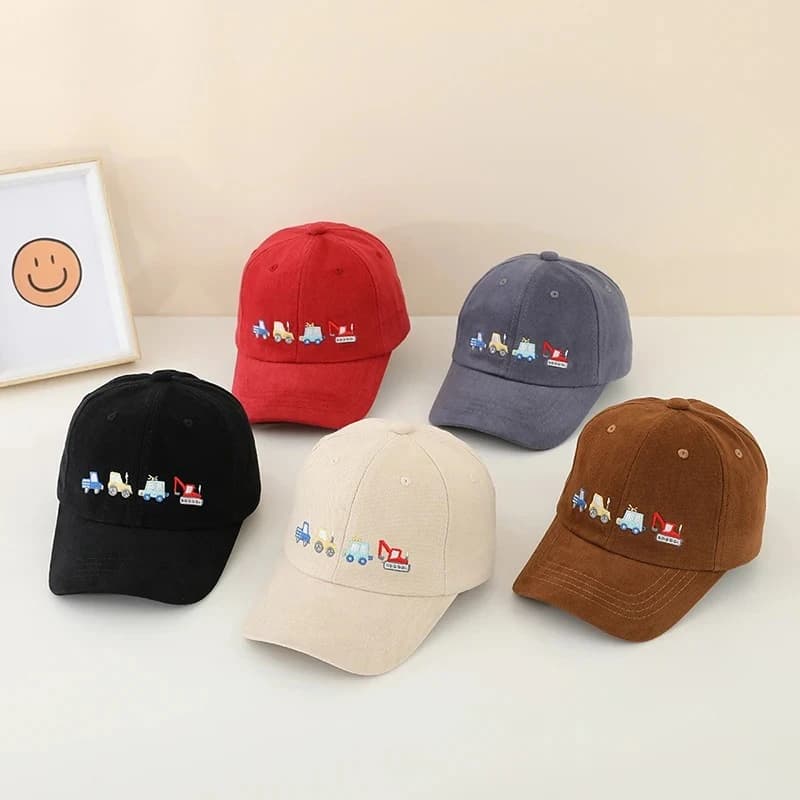 Cappellini da Baseball per Bambini con Ricamo Bulldozer ed Escavatore, Cappelli Estivi per Bambini da 2-8 Anni, Cappelli Sportivi in Cotone