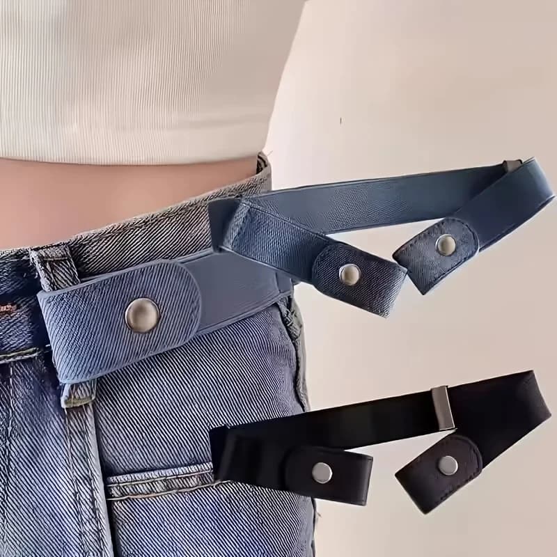 2PCS No Buckle Stretch Belt for Women & Men Invisible Elastic Waist Belt Set Adjustable Lazy Belts for Jeans Pants