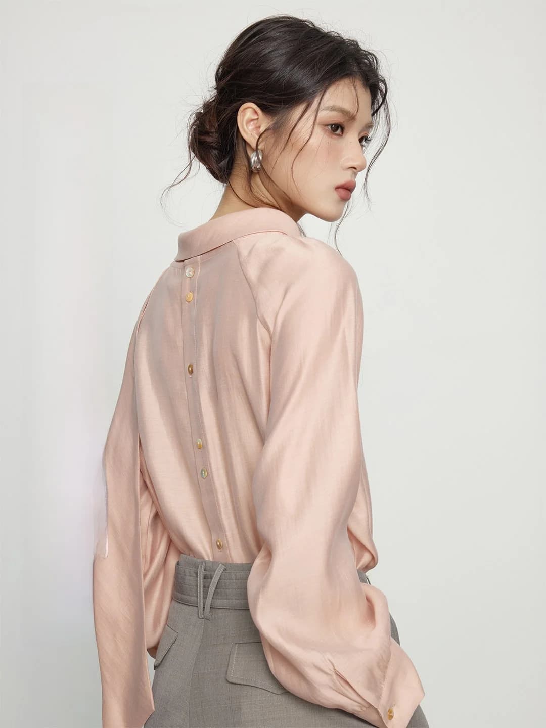 KEARA Pink Sash Lantern Sleeve Shirt Women's Spring Summer Style Elegant Small Design Top Short Girls Shirt Breathable Long S...