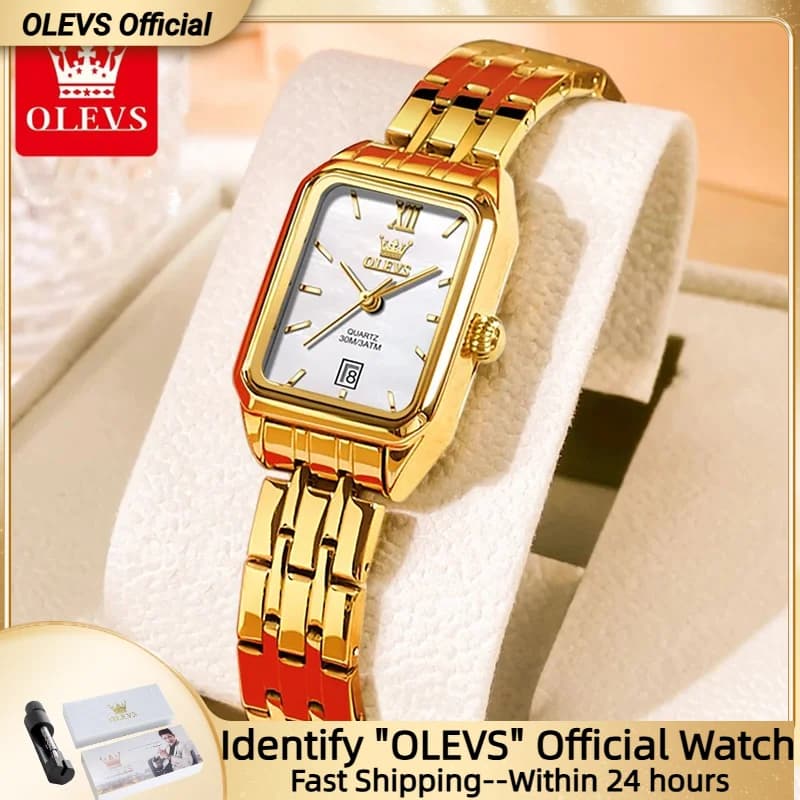 OLEVS Elegante orologio al quarzo da donna Quadrante semplice Orologio da polso con data per donna Cinturino in acciaio inossidabile massiccio Orologio a mano originale 2024