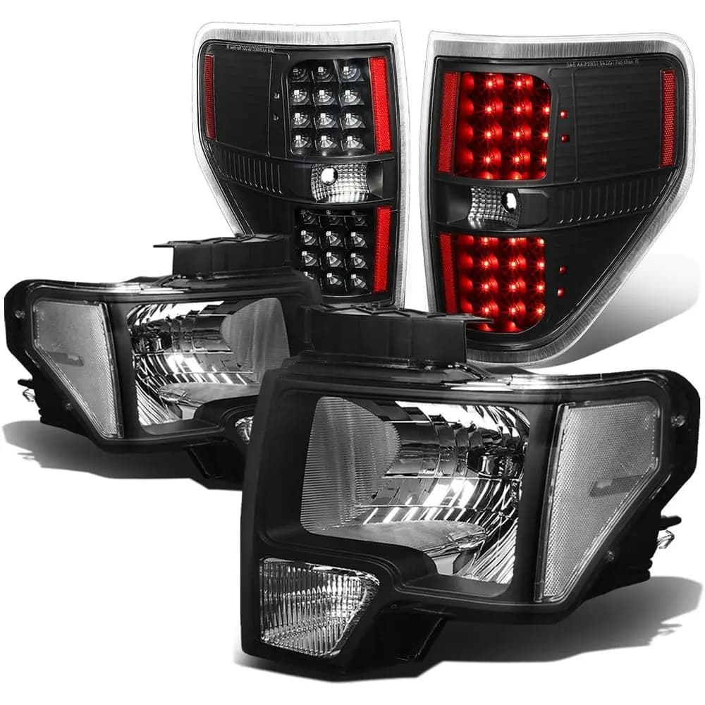 Compatibile con Ford F150 09-14, Coppia di Fari Anteriori con Alloggiamento Nero e Angoli Trasparenti + Fanali Posteriori Full LED