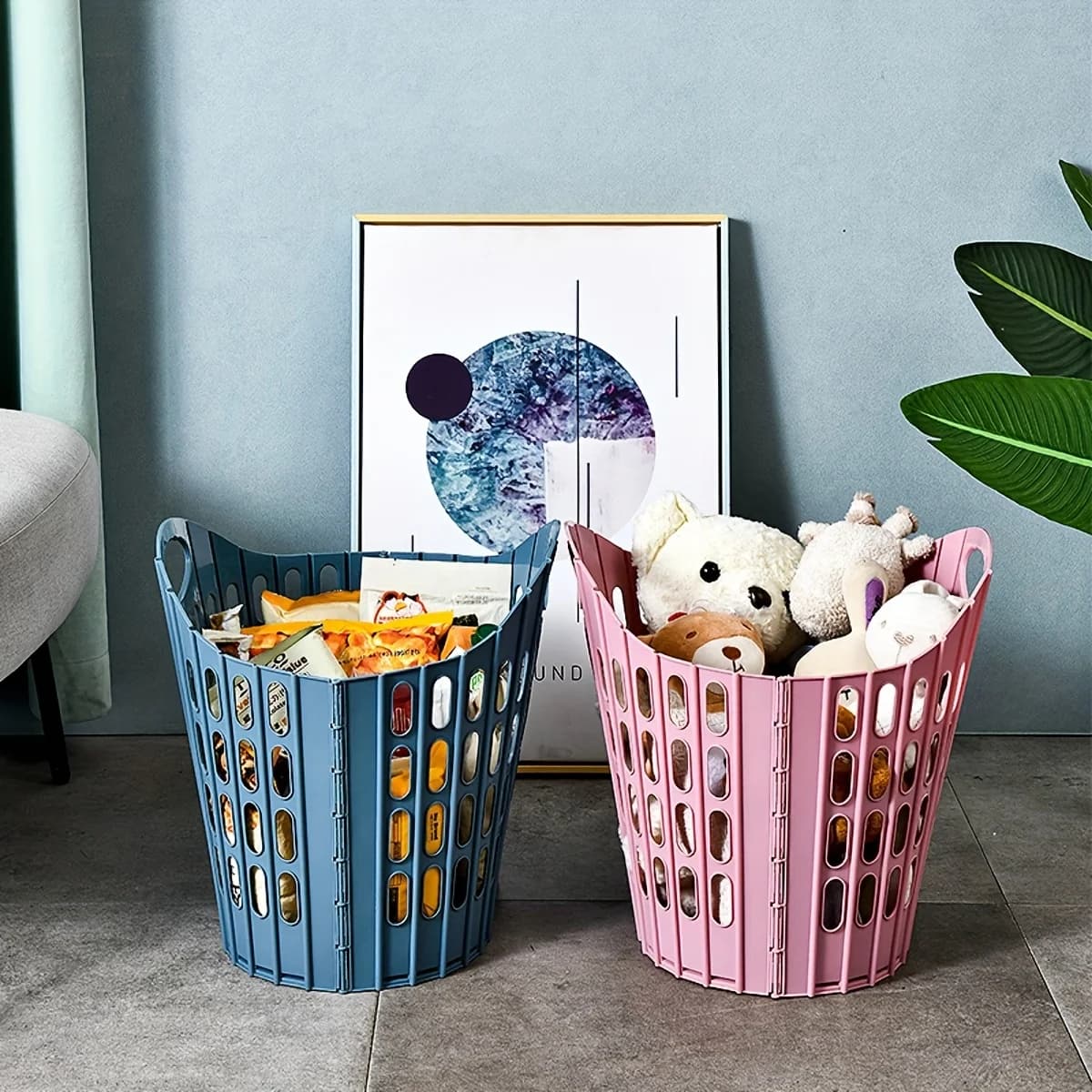 Foldable Bohemian Style Laundry Basket with Handle Durable Rectangular Plastic Design Lightweight