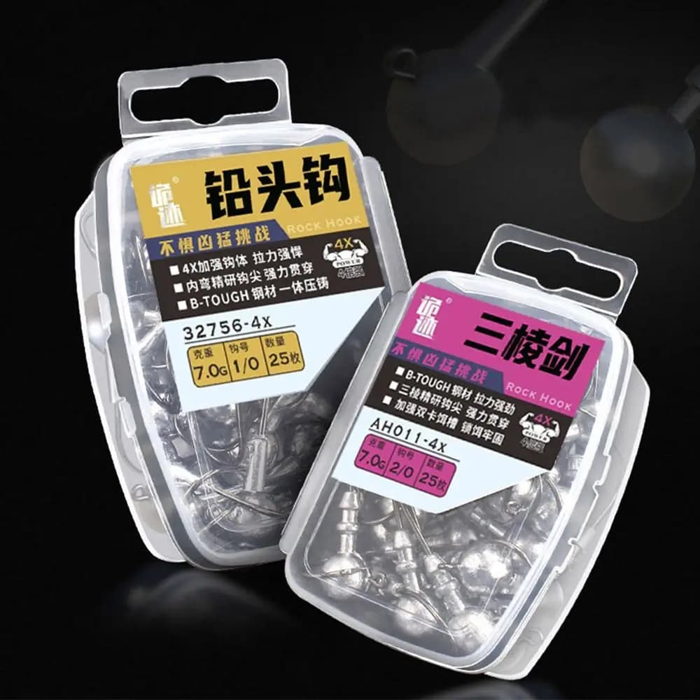 25 Pezzi Ami da Pesca Affilati 2-14g, Anti-Incaglio, con Doppio Blocco, a Triangolo, per Esche Morbide