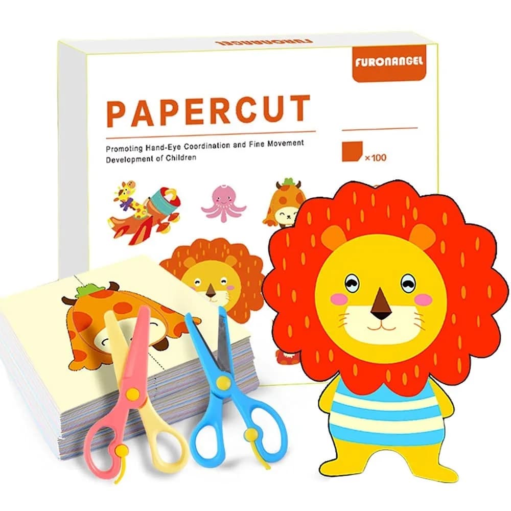 Safety Children Paper Cuttings Kits with Tool Training Kids Preschool Cutting Practice Development Art Craft Scrapbooking