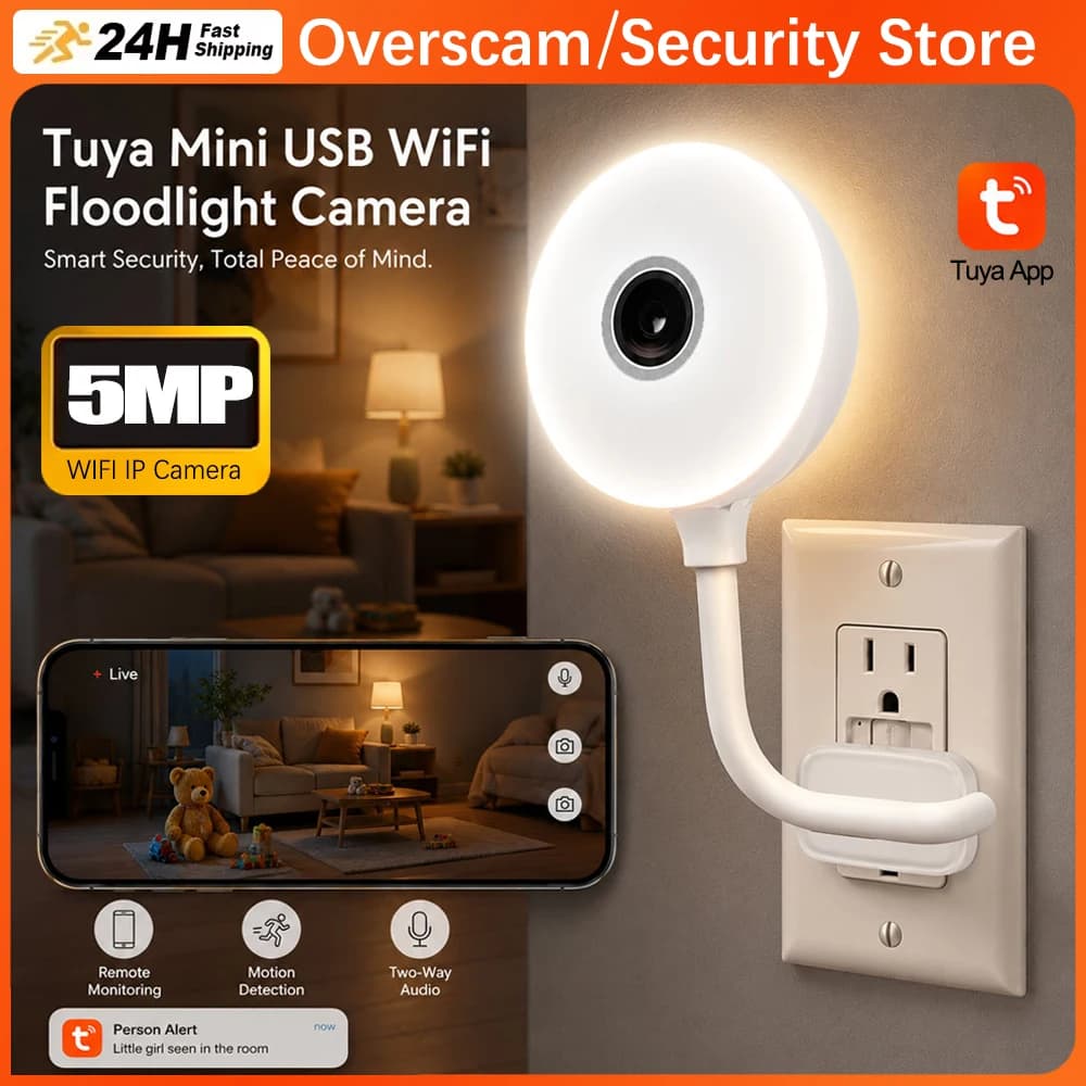 Mini Telecamera USB Tuya Smart Home 5MP Wireless WiFi - Configurazione Istantanea, Monitor per Bambini, Visione Notturna a Colori, Audio Bidirezionale, Archiviazione Cloud/TF