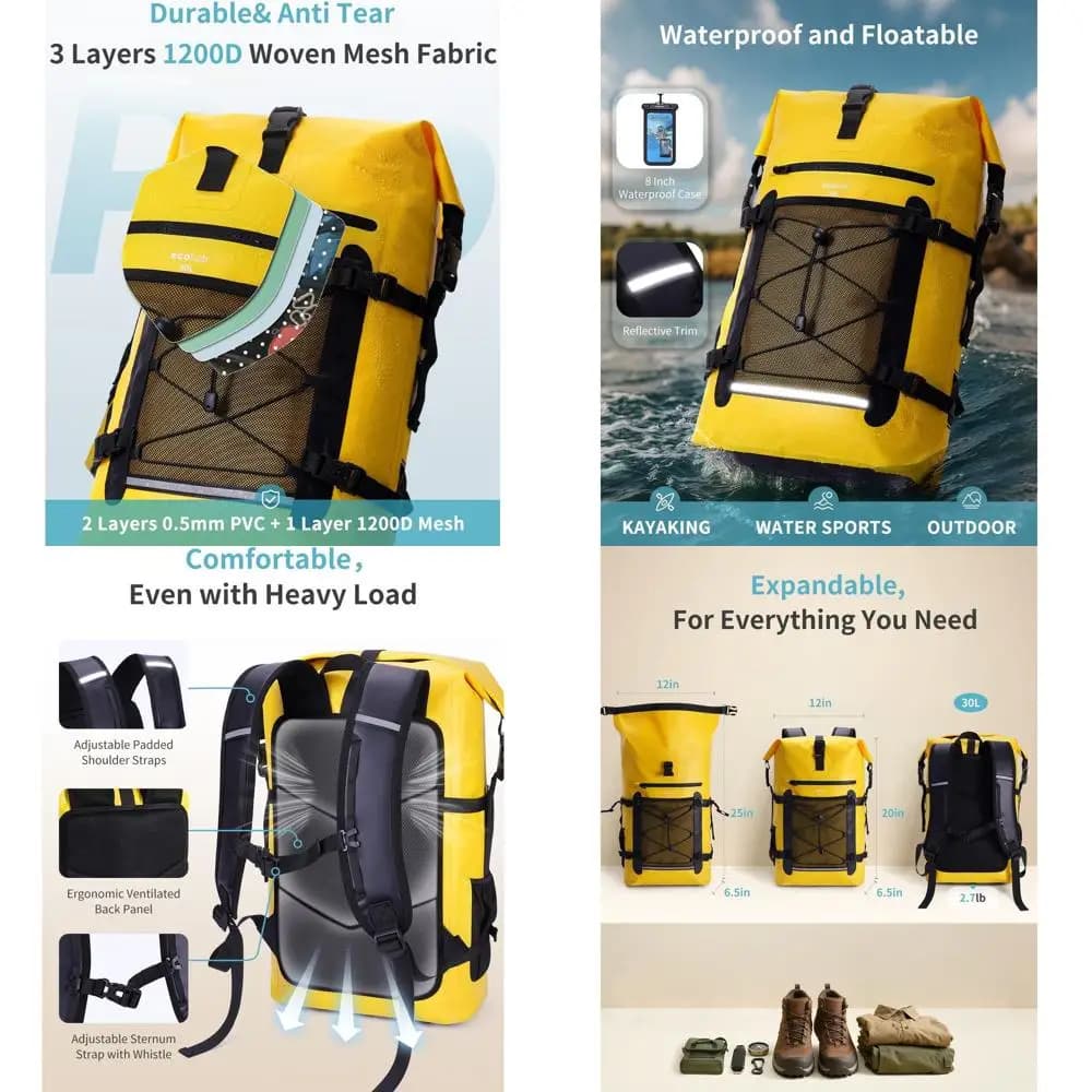 Zaino Impermeabile da 30L con Chiusura Roll-Top per Uomo e Donna con Protezione IPX8