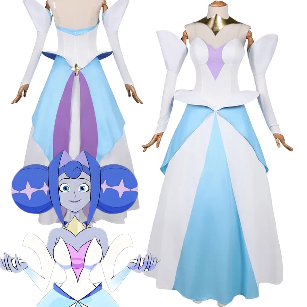 Cartoon Knights of Guinevere Cosplay Abito bianco blu Guinevere Gioco di ruolo Gonna lunga Abiti Abito da sera Carnevale di Halloween