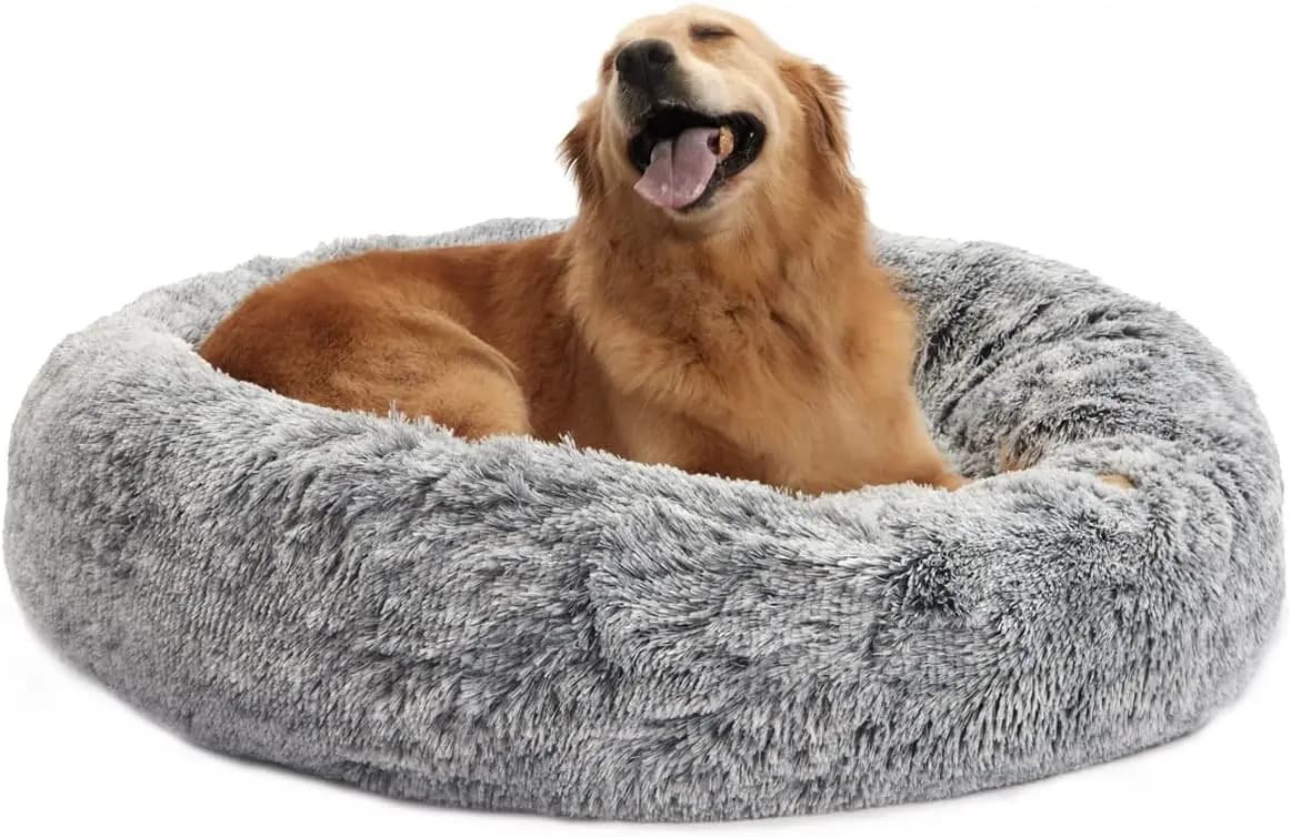 Cuccia per Cani Grande e Rilassante a Forma di Ciambella, 36 Pollici, Rotonda, Soffice, Anti-Ansia, Lavabile in Lavatrice, Grigio Scuro