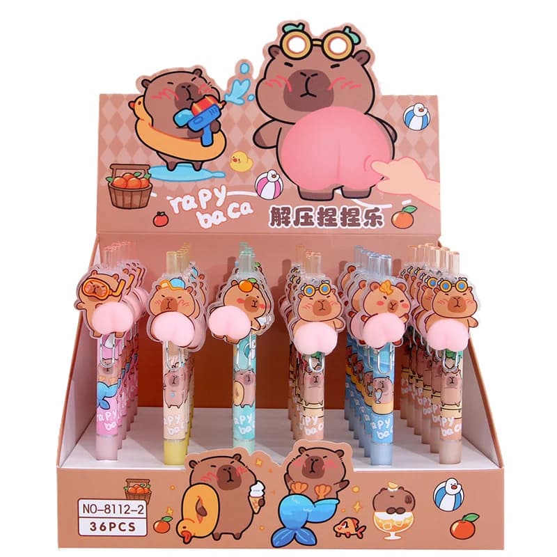 36pcs/lot Kawaii Capybara Press Gel Pen Cute 0.5mm Black Ink Signature Pens Stationery Gift School Writing Supplies