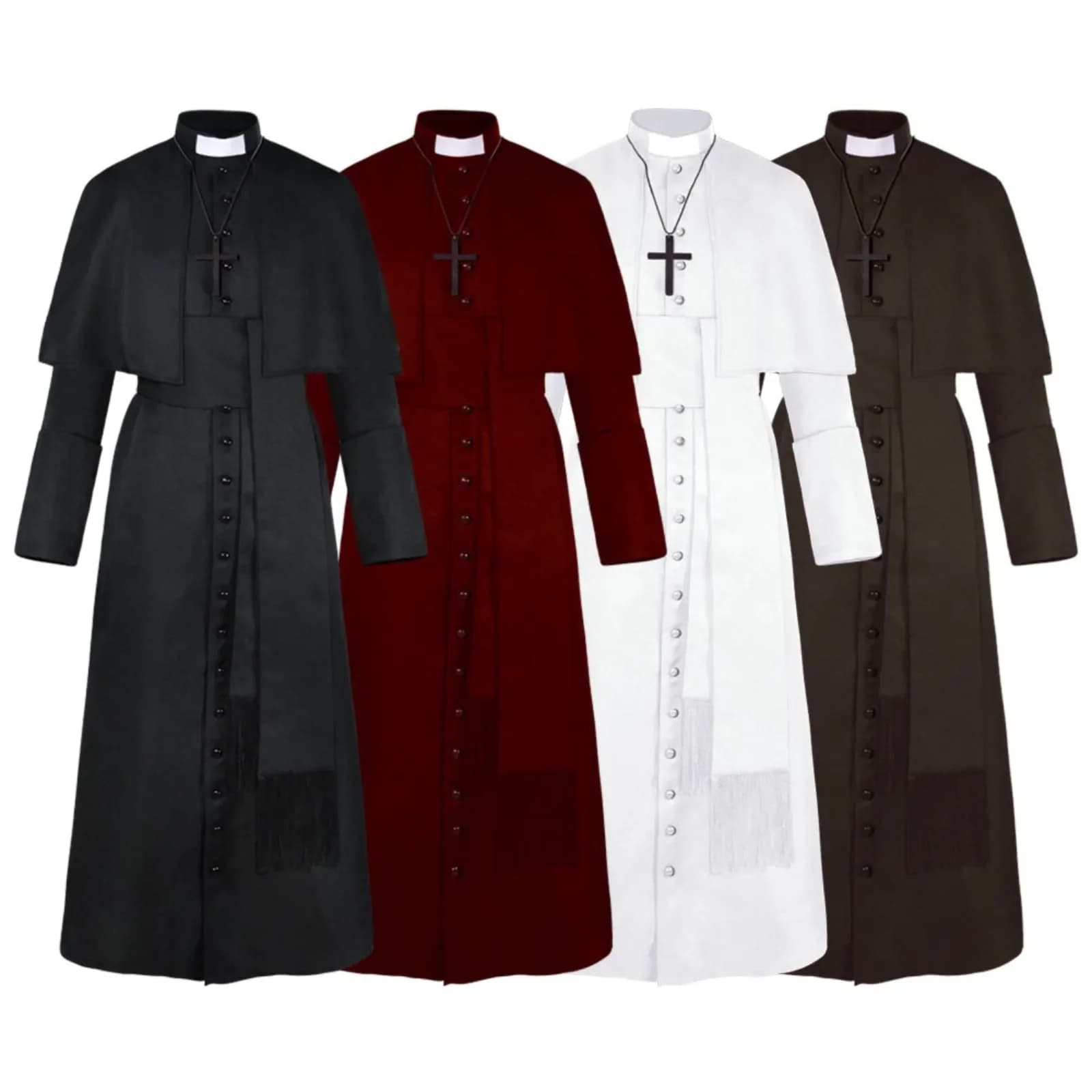 Four Color Medieval Retro Robe Cosplay Full Outfit Priest And Priestess Attire For Adult Halloween Carnival Role Play Fancy Dres