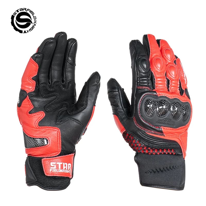 SFK Red Motorcycle Gloves Carbon Fiber Protection Summer Breathable Real Goat Leather Non-slip Wear-resistant Riding Equipment