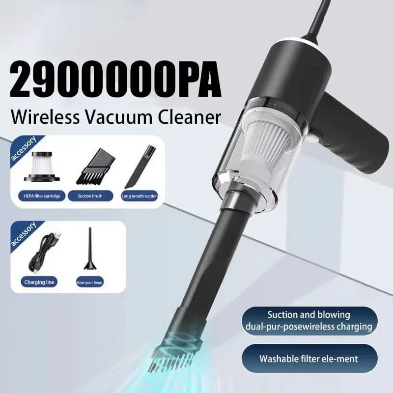 Aspirapolvere per auto senza fili Ricarica USB 1200mAh Apparecchio per la pulizia portatile Mini aspirapolvere per soffiaggio umido e secco per uso domestico