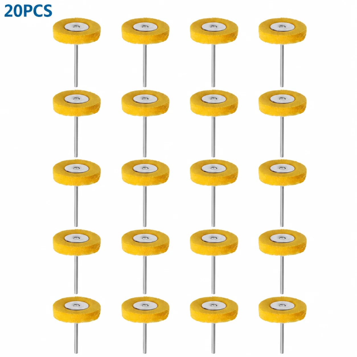 20PCS 1" Yellow Cloth Buffing Wheel Set, 3mm Shank Polishing Wheels for Dremel Rotary Tools, Watch Jewelry Metal