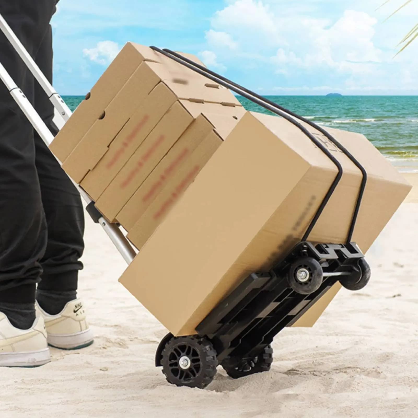 Mini Carrello Portatutto in Alluminio Pieghevole Senza Installazione, Carrello Porta Bagagli Portatile, Carrello Spesa con Base Estensibile