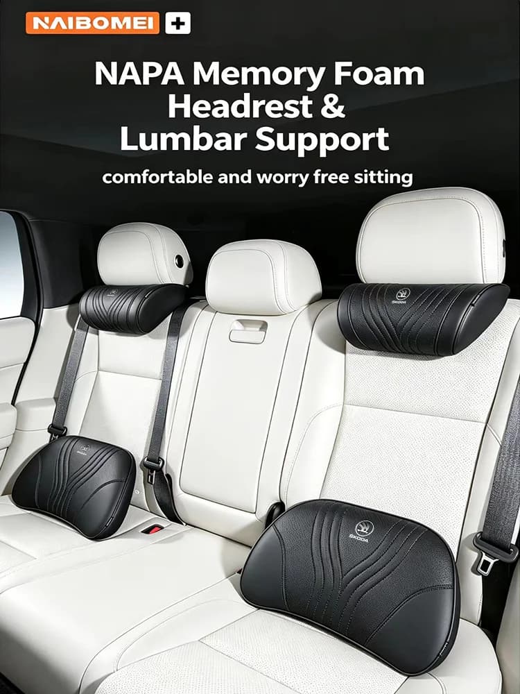 Car Headrest Neck Support Seat Lumbar Cushion Breathable Neck Pillow Waist For Skoda VRS Superb Scala Octavia Kodiaq KAROQ Kamiq
