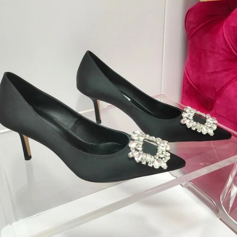 Black Shoes Dress Party Wedding High Heels Rubber Bottom Pointed Toe Spring Shallow Women Pumps