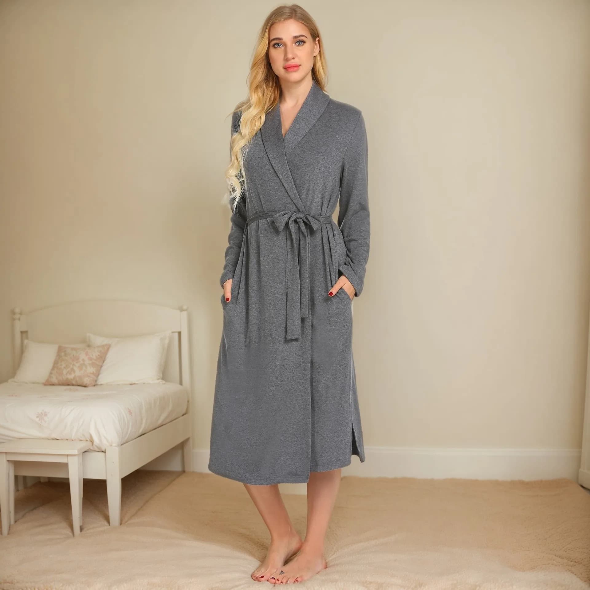 Autunno e inverno Abbigliamento per la casa da donna Camicia da notte Manica lunga Spazzolato Latte Seta Tasca Accappatoio Pigiama da donna
