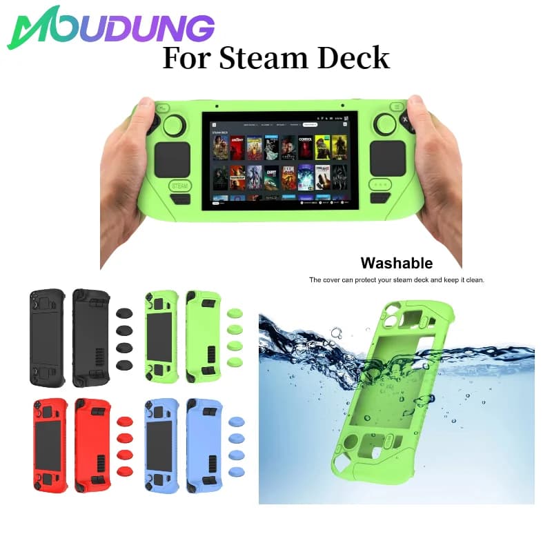 MOUDUNG Adatto per console di gioco Steam Deck Custodia protettiva in silicone spesso tutto compreso antigoccia e antipolvere con pulsante