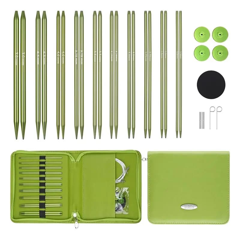 Set di ferri circolari intercambiabili ABKY - 10 paia in metallo con 4 cordini e borsa portaoggetti