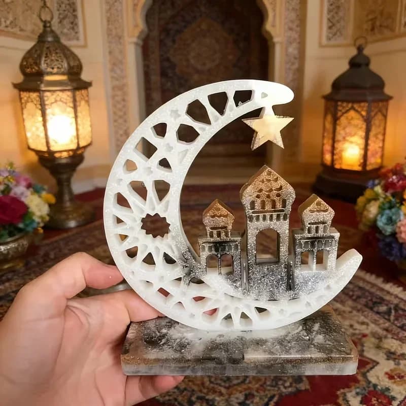 Stampo in Silicone per Supporto da Tavolo Luna e Stella, per Resina Epossidica, Gesso e Argilla, Ideale per Decorazioni del Ramadan