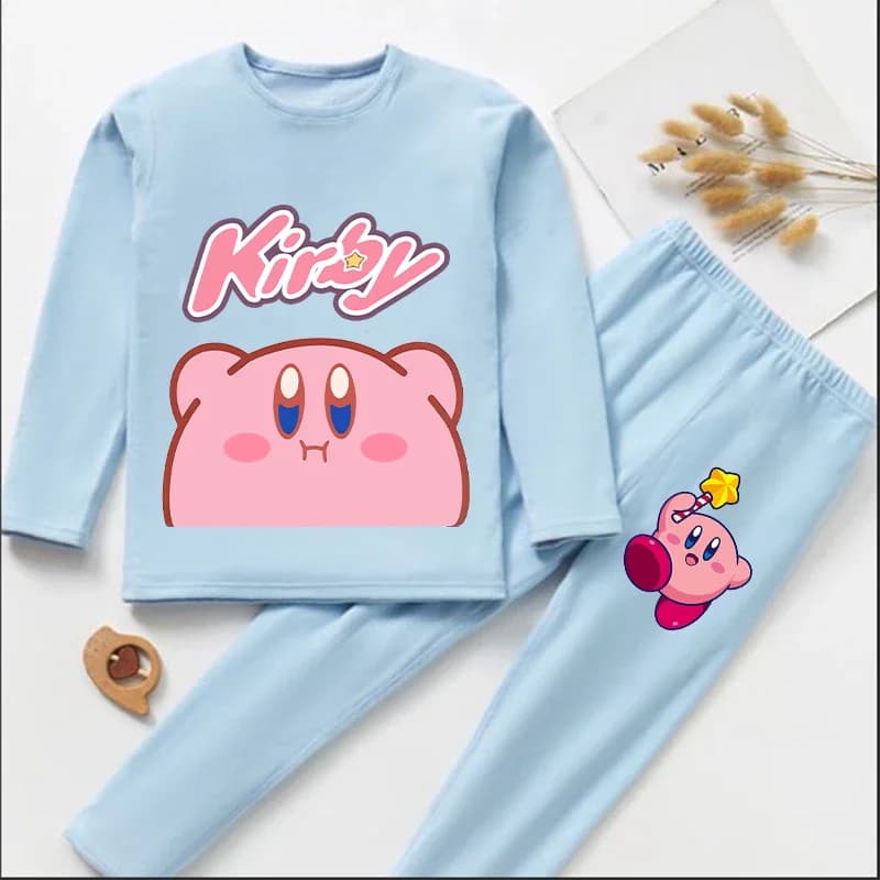 Star Kirbys Pajamas Kids Cute Cartoon Home Wear Girl Boy Long Sleeve Tops Trousers Set Spring Clothes Children Loungewear Gift