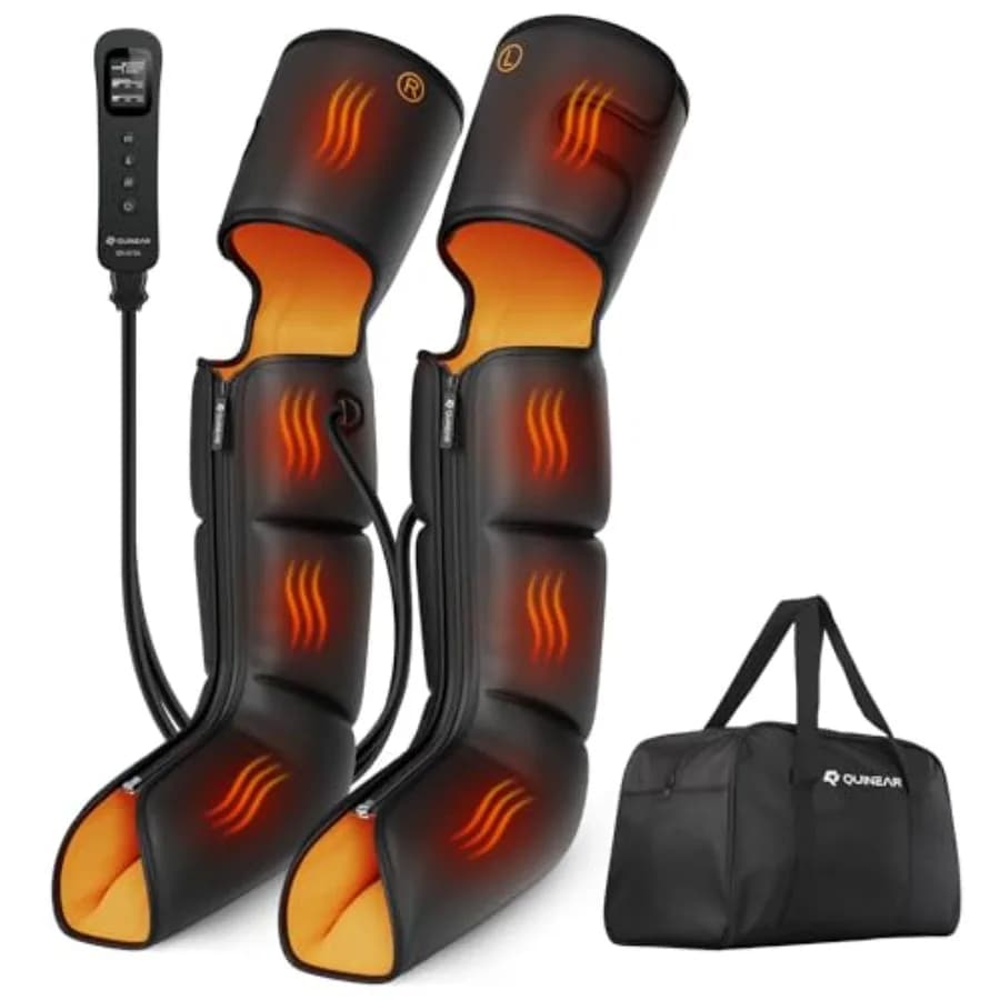Massaggiatore per Gambe 3-in-1 con Calore e Compressione per Circolazione e Sollievo dal Dolore, Stivali per Terapia a Compressione d'Aria in Nero, Eligibile FSA-HSA