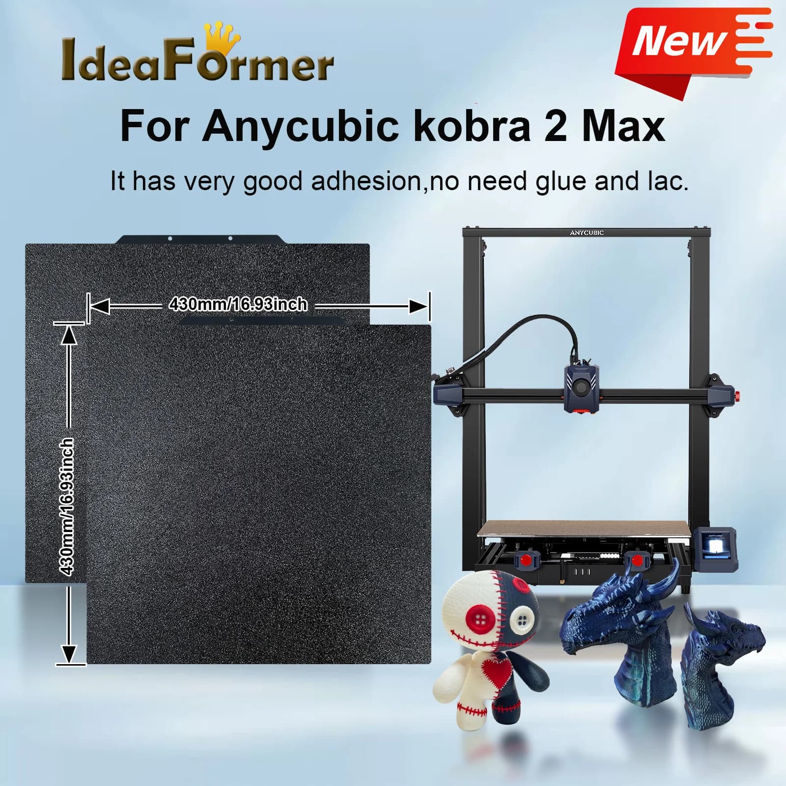 For Anycubic Kobra 2 Max Print Plate 430x430 Build Plate Super Adhesion PEI Spring Steel Sheet Kobra 2 Max Accessories Heat Bed