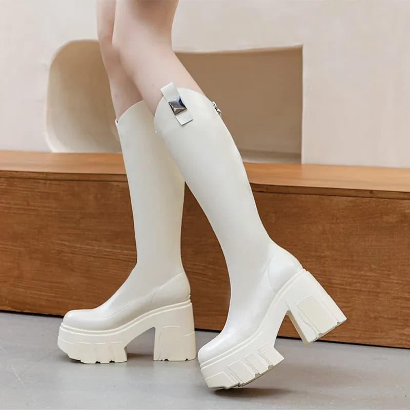 DIMANYU 11cm High Heel Women's Long Boots 2026 New Platform Knight Boots Women Back Zipper Ladies Tall Sock Boots