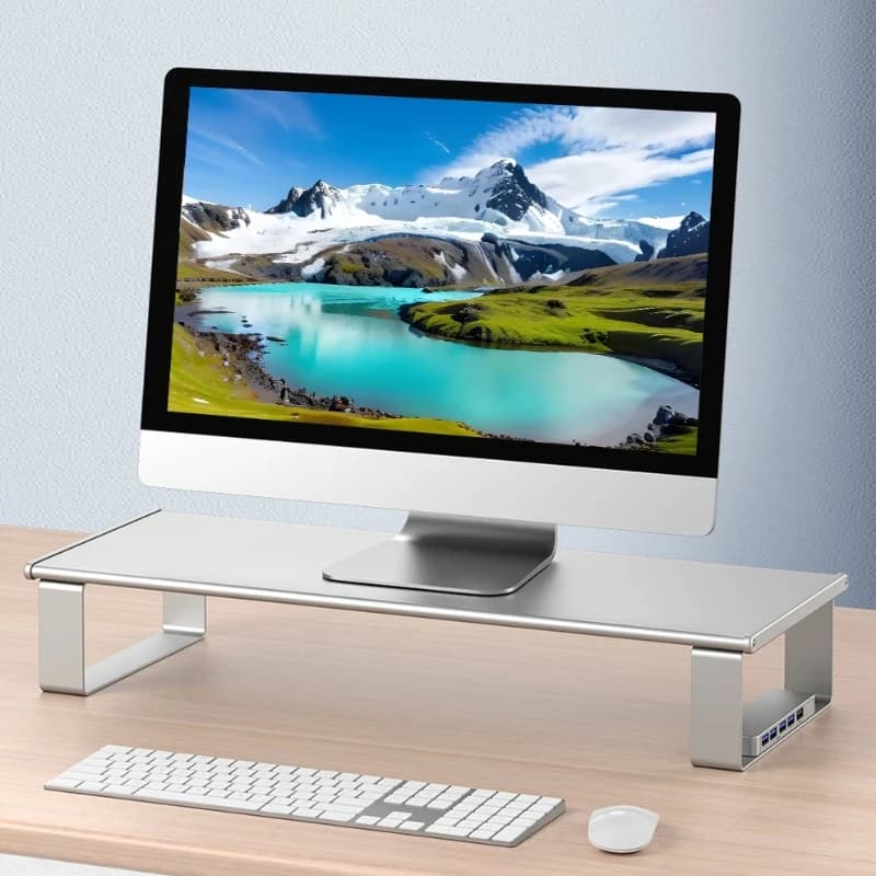 Aluminum Laptop Monitor Riser Desk Elevated Stand Multifunctional Desktop Storage Shelf Office Workstation Computer Organizer