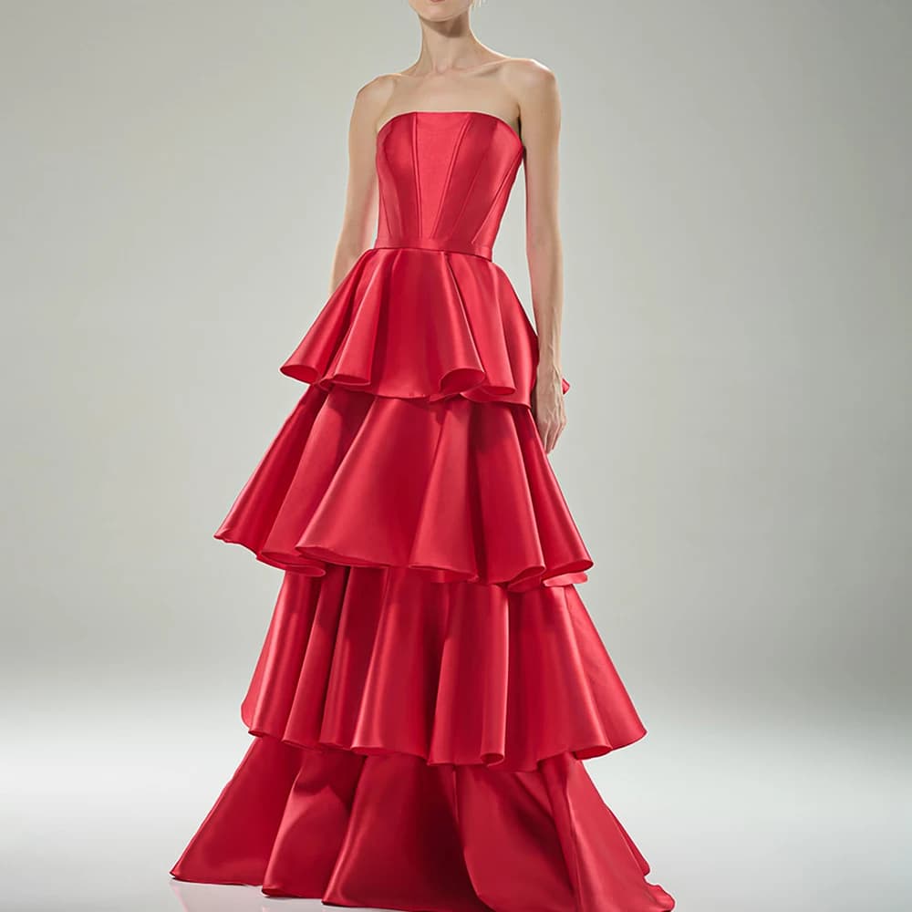 Abiti da sera di lusso a strati, senza spalline, senza maniche, lunghi fino al pavimento, per ballo di fine anno, occasioni formali, da donna, con strascico, Vestidos