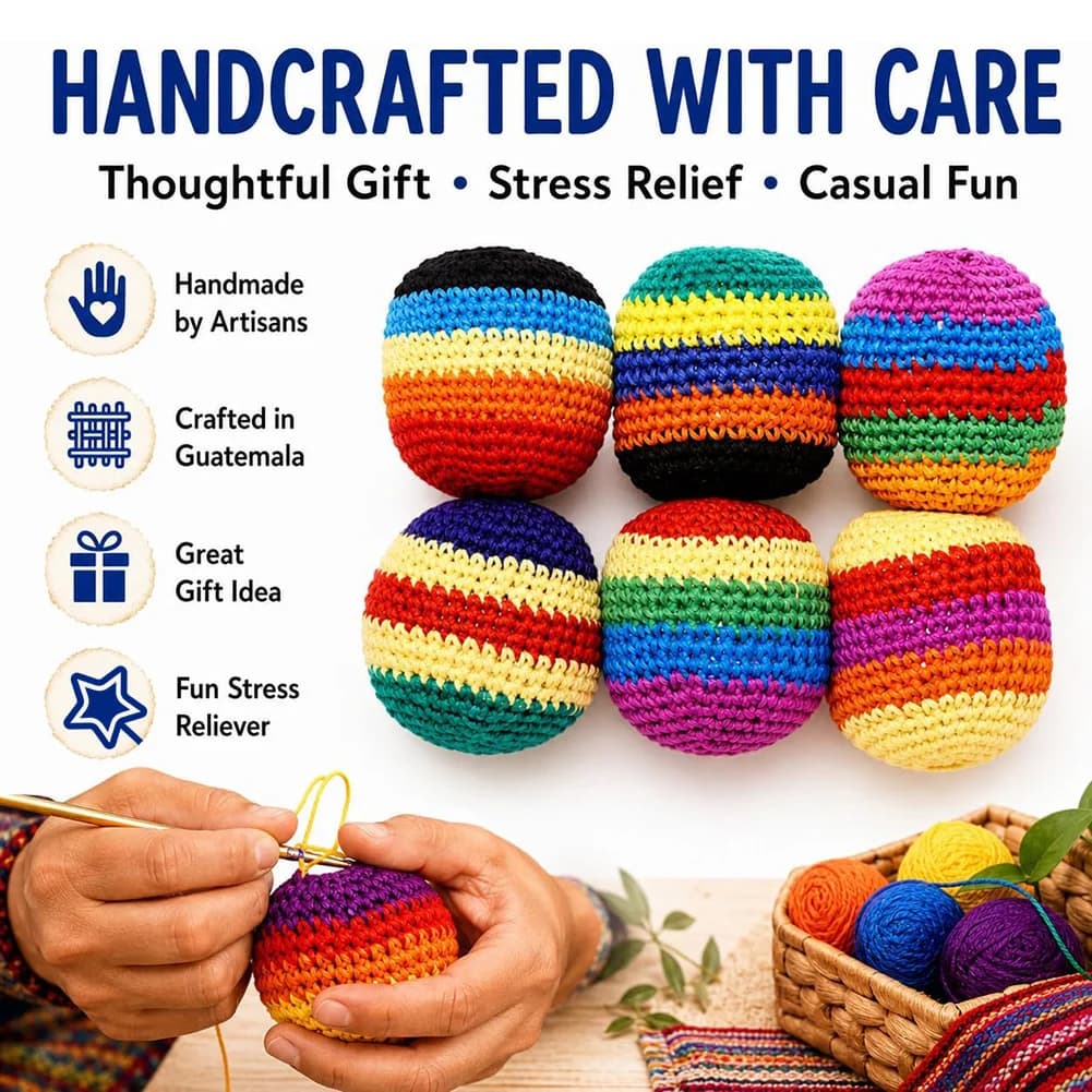 6pcs Hand-Made Knitted Footbag Sack Crochet Multicolor Footbag Sack Stress Ball Wear Resistant Elastic Lightweight Kick Balls