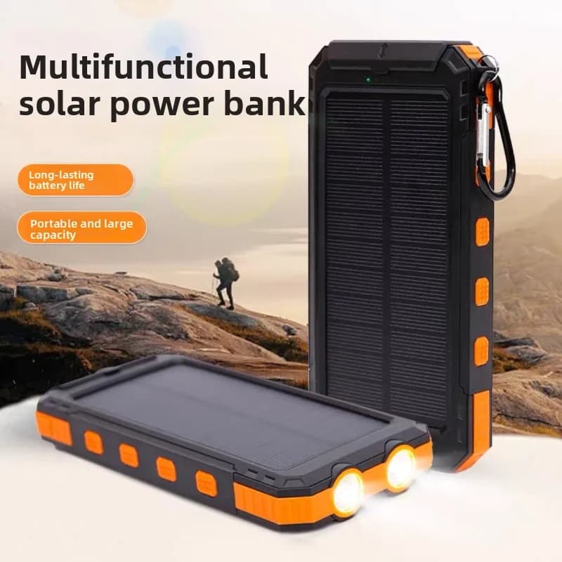 Power Bank Solare Impermeabile, Caricabatterie Portatile da Esterno con Luce da Campeggio per Escursioni, Viaggi ed Emergenze