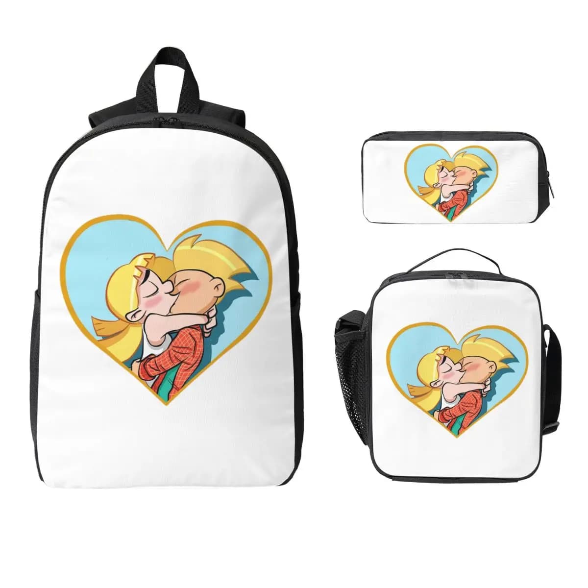 Hey Arnold Helga Pataki Zaino da cartone animato per ragazzi e ragazze, borsa per libri, borsa da scuola, borse a tracolla per laptop, 3 pezzi, borsa termica per il pranzo, astuccio per matite