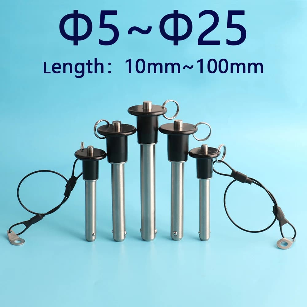 Factory Bearing QX011 Quick Hook Ball Blocking Pin Zinc Alloy Handle Stainless Steel Sea Stop Pin Quick Drawing Pin With String
