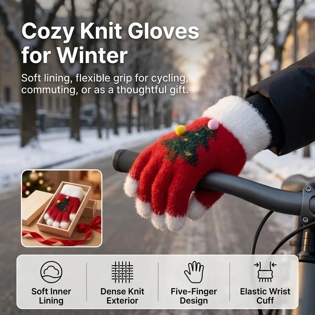 Winter Outdoor Gloves Warm Knit Windproof for Commuting Cycling Driving Faux Mink Lining Thermal Handwear Holiday Gifts