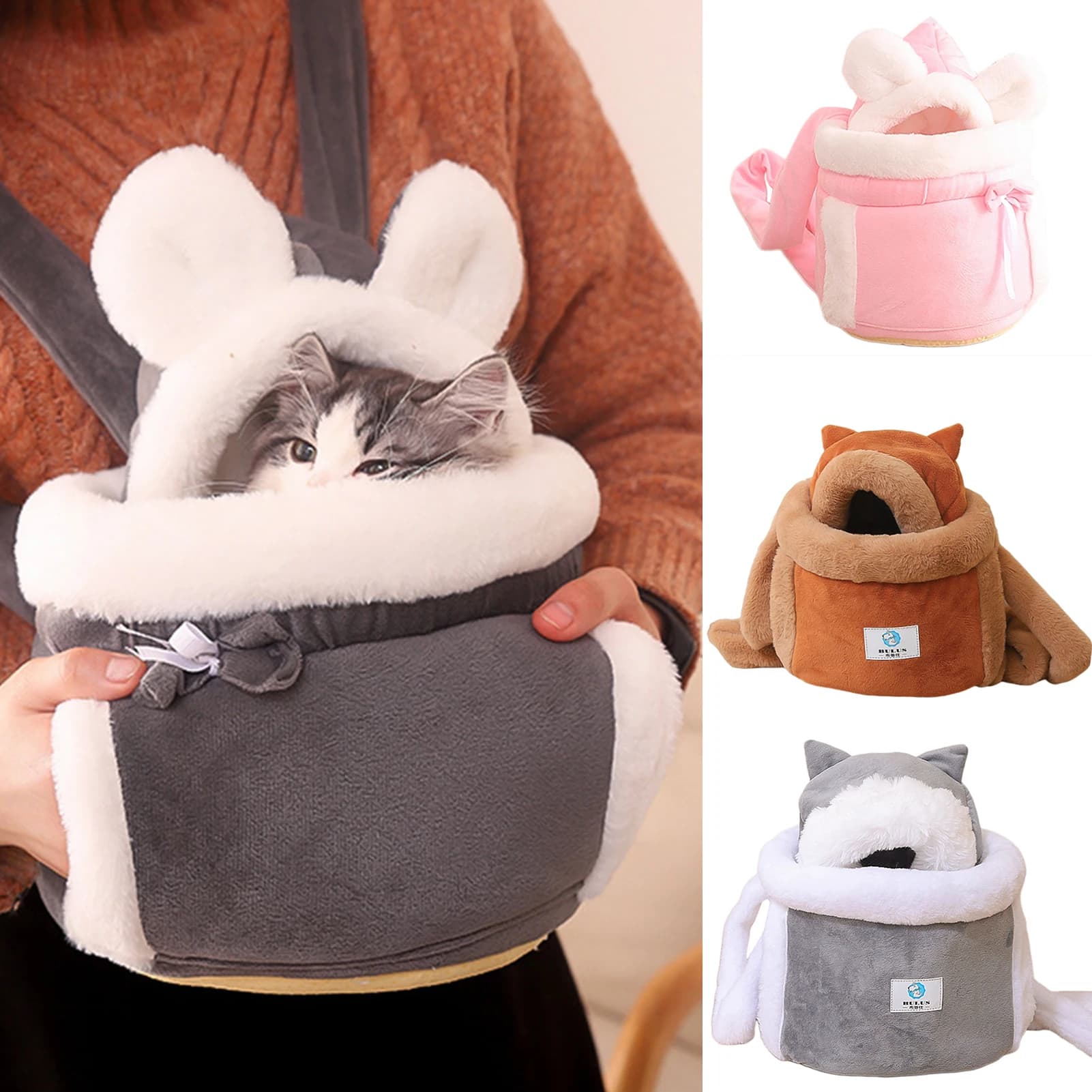 Zaino per gatti invernali caldo e morbido peluche per trasportare gabbia per animali domestici per viaggi all'aperto che camminano Zaino per animali domestici carino per interni ed esterni