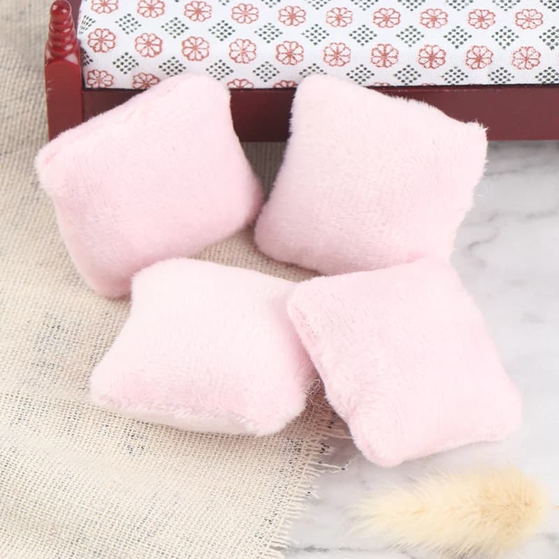 /Kb/4Pcs 1/12 Dollhouse Miniature Pillow Cushions For Sofa Couch Bed Furniture Toy