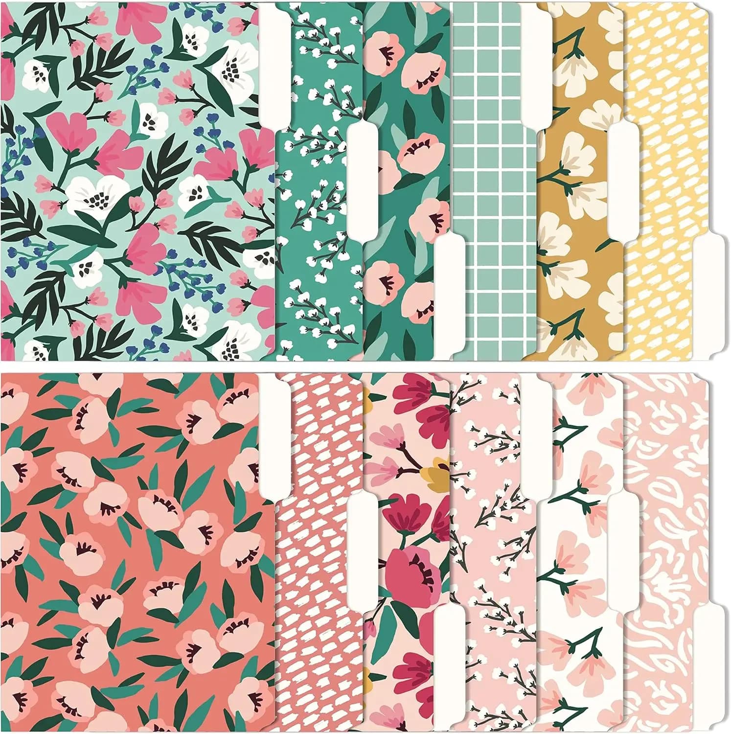 Set di 12 Cartelle Decorative a 3 Linguette Formato Lettera, Colori Boho, Carta Manila 8.5x11 per Casa, Ufficio, Scuola - Blossom