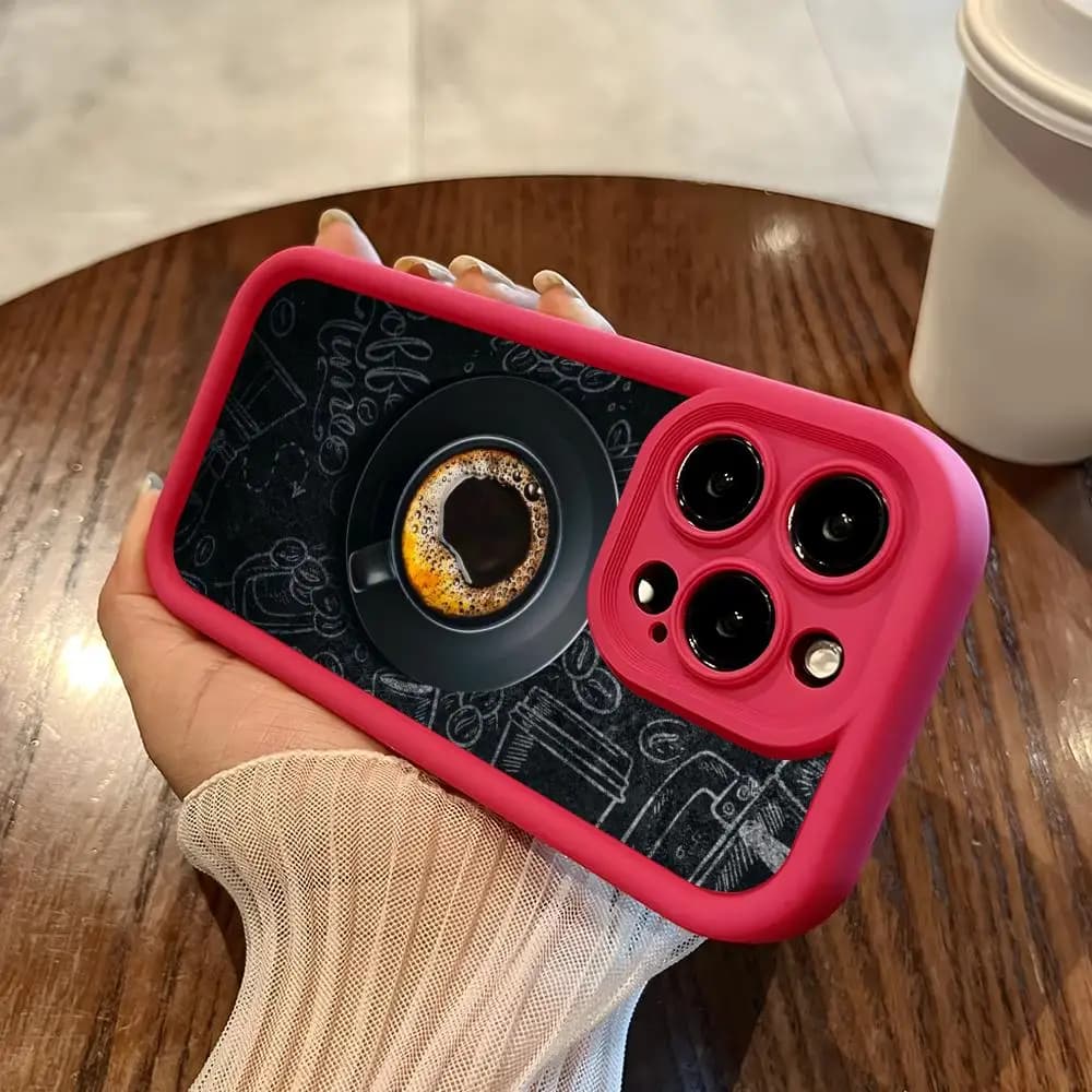 Coffee Beans Phone Case for iPhone 18 17 16 15 14 13 12 11 Air Pro Max Plus Red Soft TPU Shockproof Cover